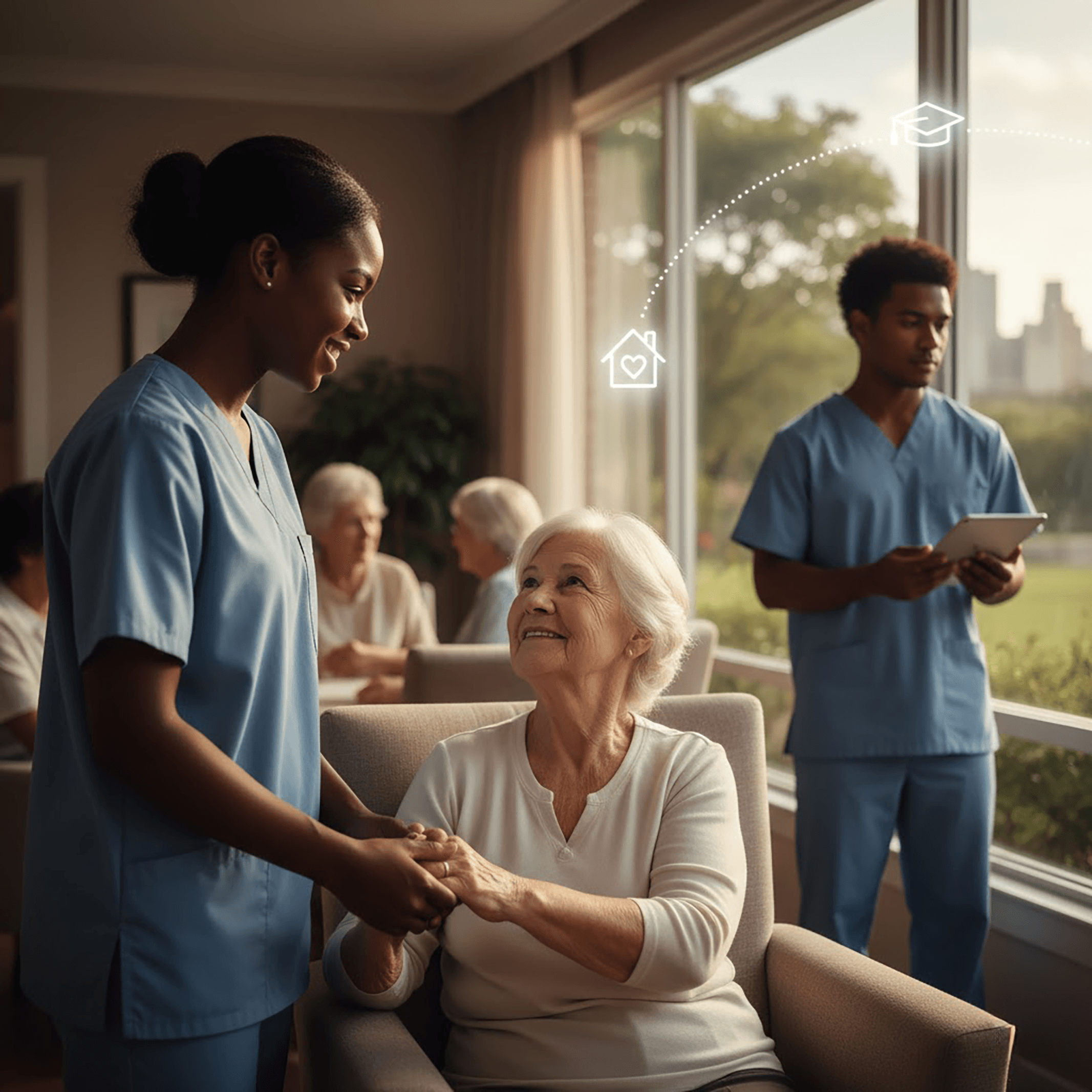 Aged care worker helping an elderly person